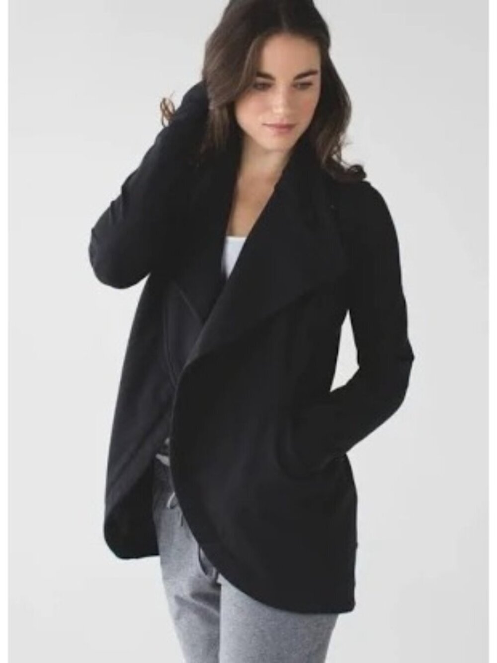 Lululemon Women's Sweatshirt Black Size 6 That's A Wrap Jacket Asymmetrical Snap